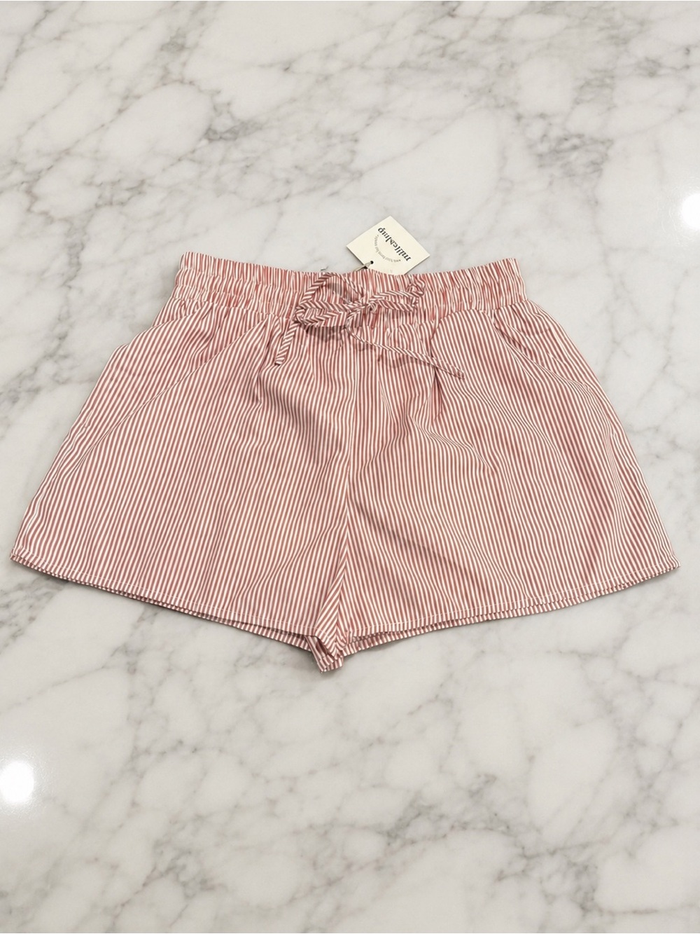 Mittoshop Pink White Stripe Paperbag Elastic Waist Shorts Medium NWT